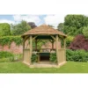 Forest Garden 3.6m Hexagonal Wooden Garden Gazebo With Thatched Roof – Furnished (Green) - Home Delivery & Installation