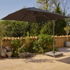 Bramblecrest Lichfield 2.7m Square Side Post Parasol Grey With 100kg Granite Base