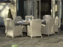 Bramblecrest Chedworth 220 X 145cm Elliptical Table, 60cm Lazy Susan, 2 Recliners, 6 Armchairs & Parasol - Sandstone