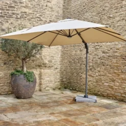 Bramblecrest Chichester 3x3m Square Side Post Parasol Sand With 100kg Granite Base