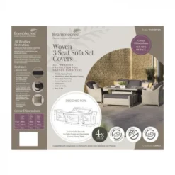 Bramblecrest 3 Seat Sofa With 2 X Sofa Chairs & Rectangle Casual Dining Table Set Cover Khaki