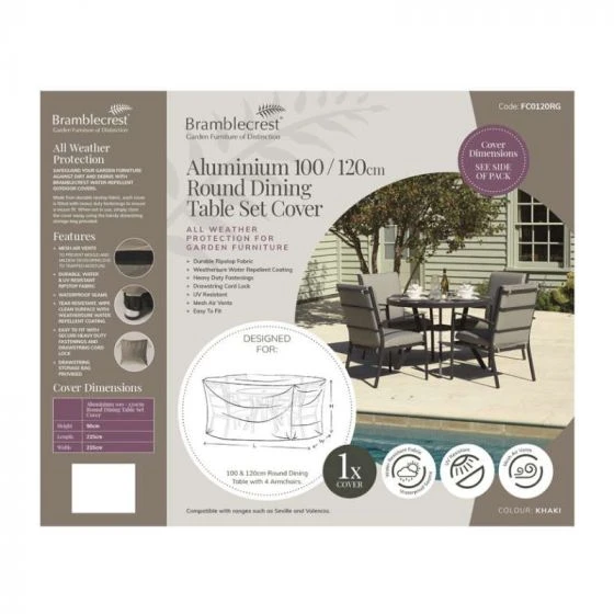 Bramblecrest Bramblecrest Cover 100 & 120cm Round Dining Set - Khaki 1 Bramblecrest Bramblecrest Cover 100 & 120cm Round Dining Set - Khaki