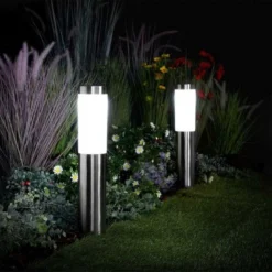 NOMA Maxi Frosted Stainless Steel Bollard Set Of 2 Connectable Lights