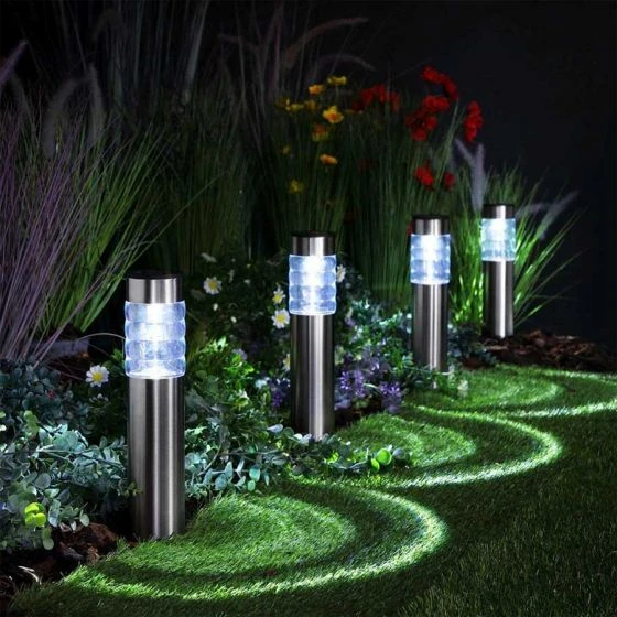 NOMA Midi Prism Stainless Steel Bollard Set Of 4 Connectable Lights 1 NOMA Midi Prism Stainless Steel Bollard Set Of 4 Connectable Lights