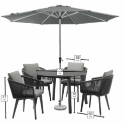 Bramblecrest Palermo 4 Seat Set W 110cm Dining Table & Parasol - Anthracite -Verdant Living palermo 4 seat dimensions