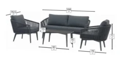 Bramblecrest Palermo 2 Seat Sofa Set W Coffee Table & 2 Sofa Chairs - Anthracite -Verdant Living palermo sofa set dimensions