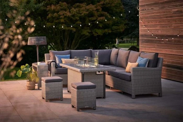 Kettler Palma Corner Set With Firepit Table - Whitewash 1 Kettler Palma Corner Set With Firepit Table - Whitewash