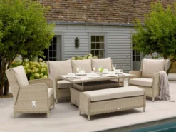 Bramblecrest Somerford Reclining 3 Seat Sofa Set W Adj Rectangle Table W 2 Reclining Sofa Chairs & Bench