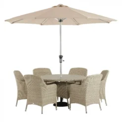 Bramblecrest Tetbury 6 Seat Set W 135cm Table & Parasol - Nutmeg -Verdant Living tetbury 6 seater nutmeg