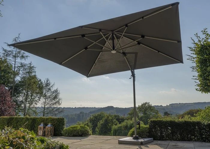 Bramblecrest Truro 3mx3m Square Side Post Parasol Grey With LED 1 Bramblecrest Truro 3mx3m Square Side Post Parasol Grey With LED