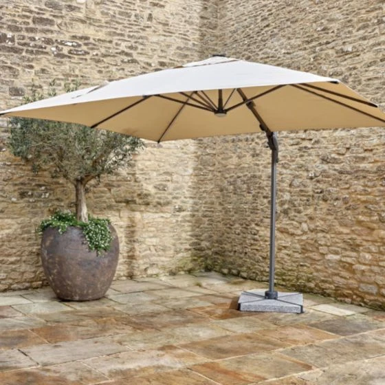 Bramblecrest Truro 3mx3m Square Side Post Parasol Sand With LED 1 Bramblecrest Truro 3mx3m Square Side Post Parasol Sand With LED