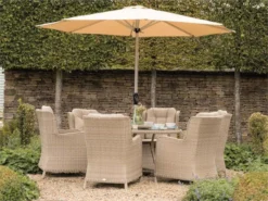Bramblecrest Chedworth 6 Seat Set W 140Cm Round Table W Lazy Susan & Parasol