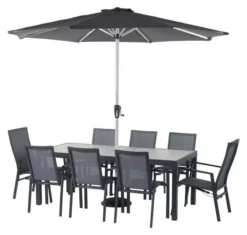 Bramblecrest Seville 8 Seat Set W 204x95cm Dining Table & Parasol -Verdant Living x22ase206rt2 1 1 web
