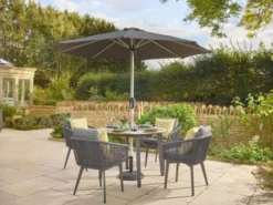 Bramblecrest Palermo 4 Seat Set W 110cm Dining Table & Parasol - Anthracite