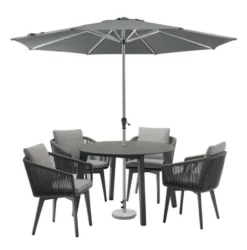Bramblecrest Palermo 4 Seat Set W 110cm Dining Table & Parasol - Anthracite -Verdant Living x23apl110rd2 1 web 1