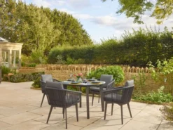 Bramblecrest Palermo 4 Seat Set W 110cm Dining Table & Parasol - Anthracite -Verdant Living x23apl110rd2 3 web